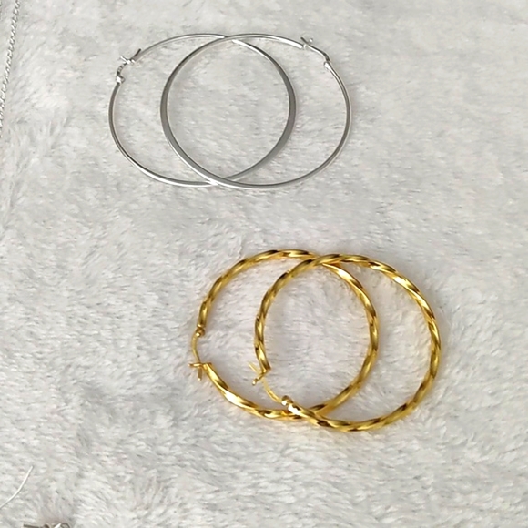 Gold and silver Hoop, Dangle Earrings and tree of life necklace jewelry Lot - Picture 4 of 4